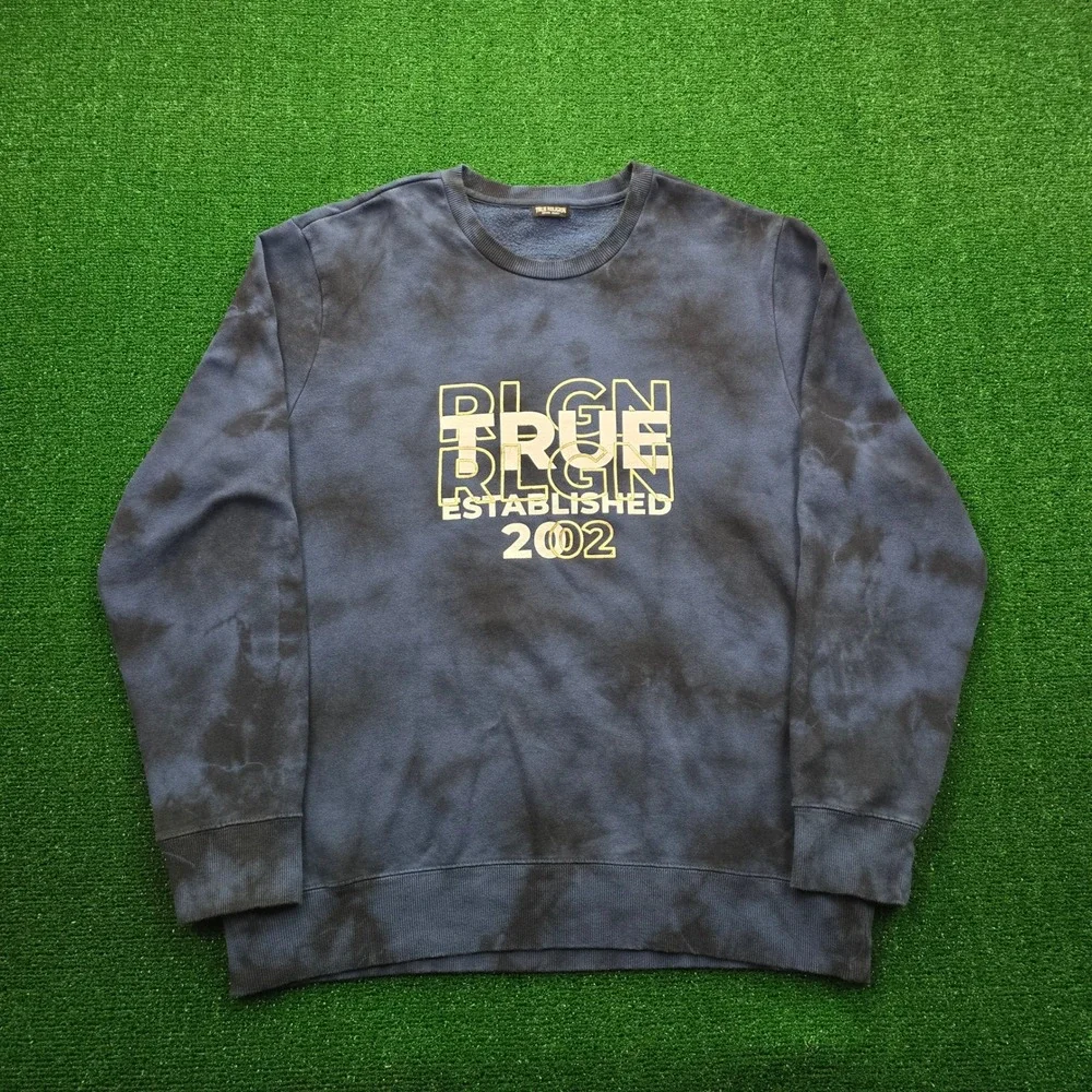 True Religion Sweatshirt‎ Mens XL Blue Tie Dye Crewneck Pullover Streetwear Logo
